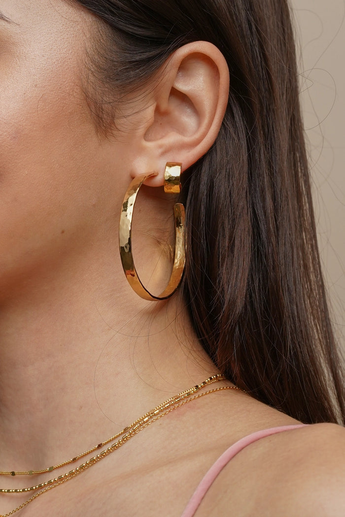 24K Gold Statement Hammered Hoops