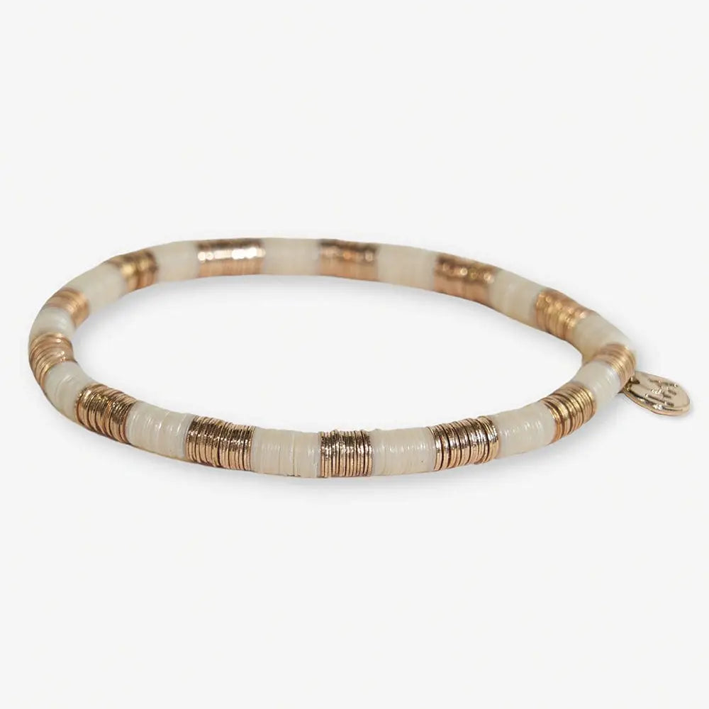 Grace Small Uniform Colorblocks with Gold Sequin Stretch Bracelet Ivory