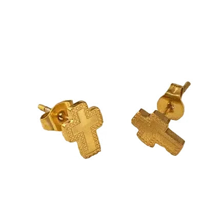 18K Stainless Steel Tarnish Free Dotted Cross Earrings