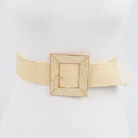 Raffia Square Buckle Stretch Belt