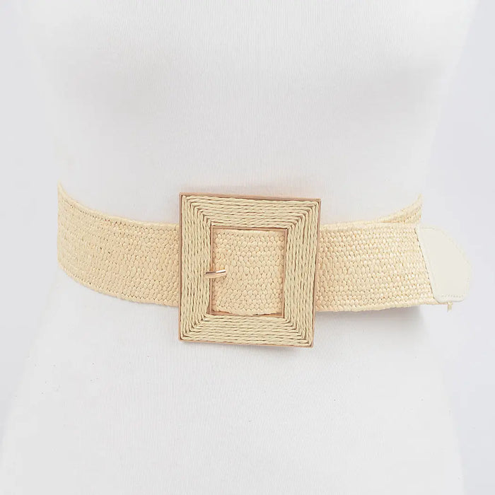 Raffia Square Buckle Stretch Belt