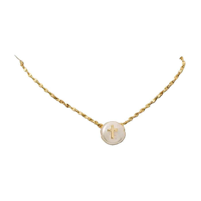 Cross On Pearl Pendant Chain Necklace
