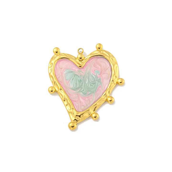 Gold Tie Dye Heart Charm