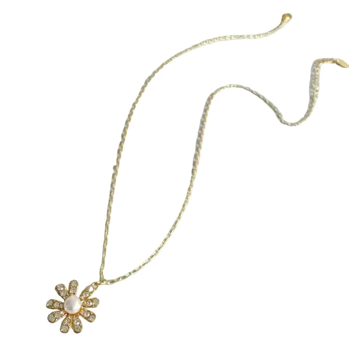 Golden Glow Blossom Necklace – Pearl Center with Shimmering Petals