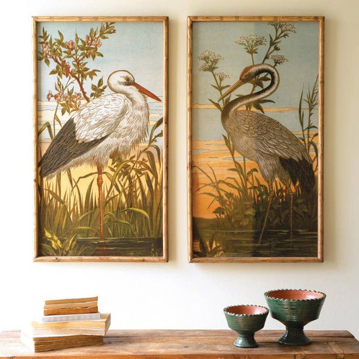 Set of Two Framed Heron Prints Under Glass
