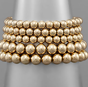 5 Gold Beaded Bracelet Set