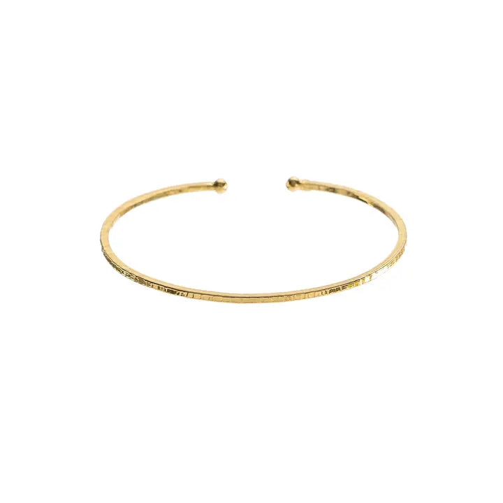 24K Gold Adjustable Thin Hammered Bangle