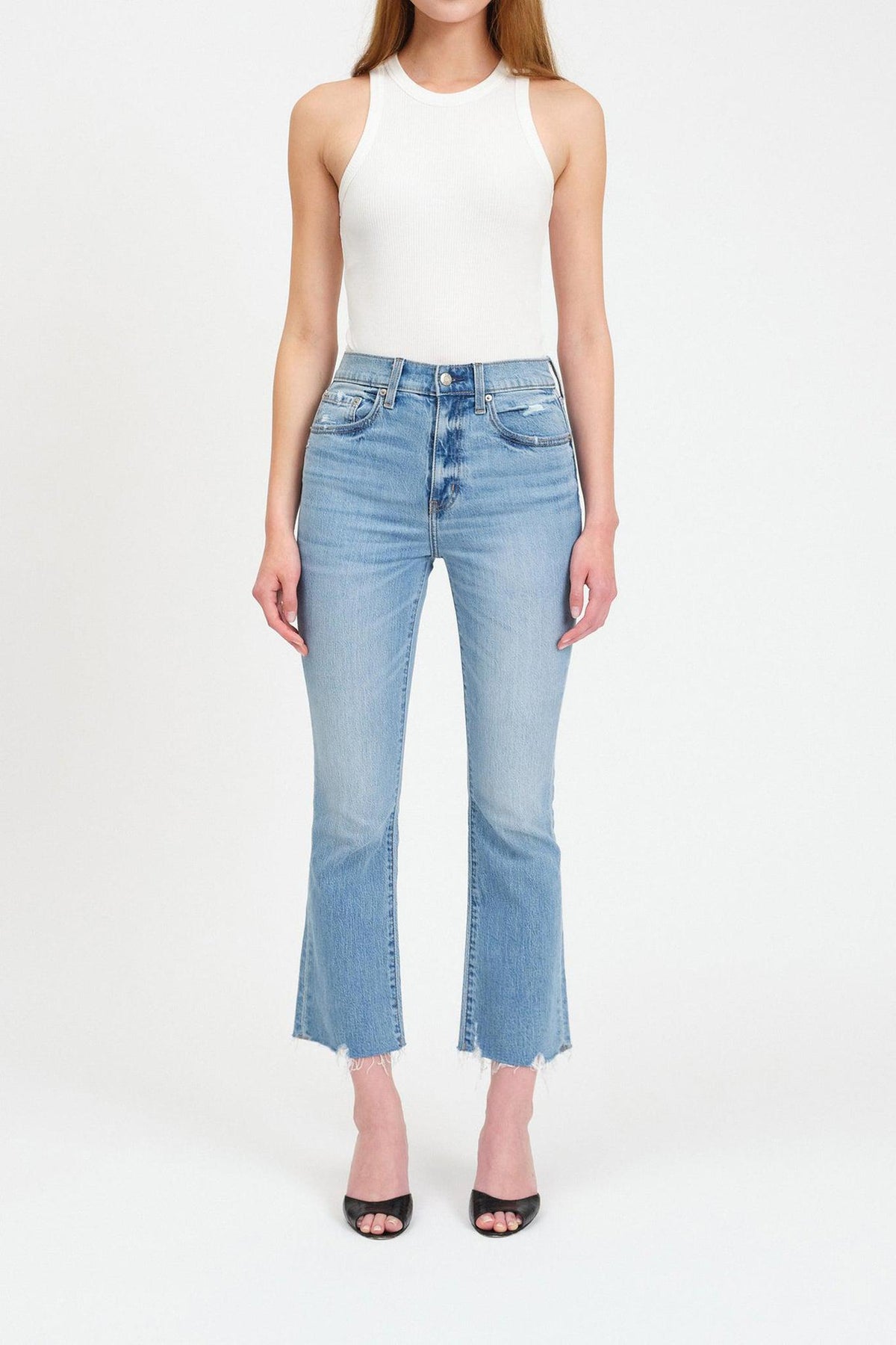 Daze Denim Shy Girl High Rise Crop Flare in Marina Vintage