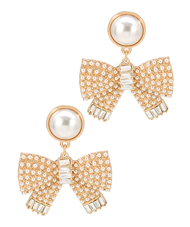 Pave Pearl Ribbon Drop Earrings