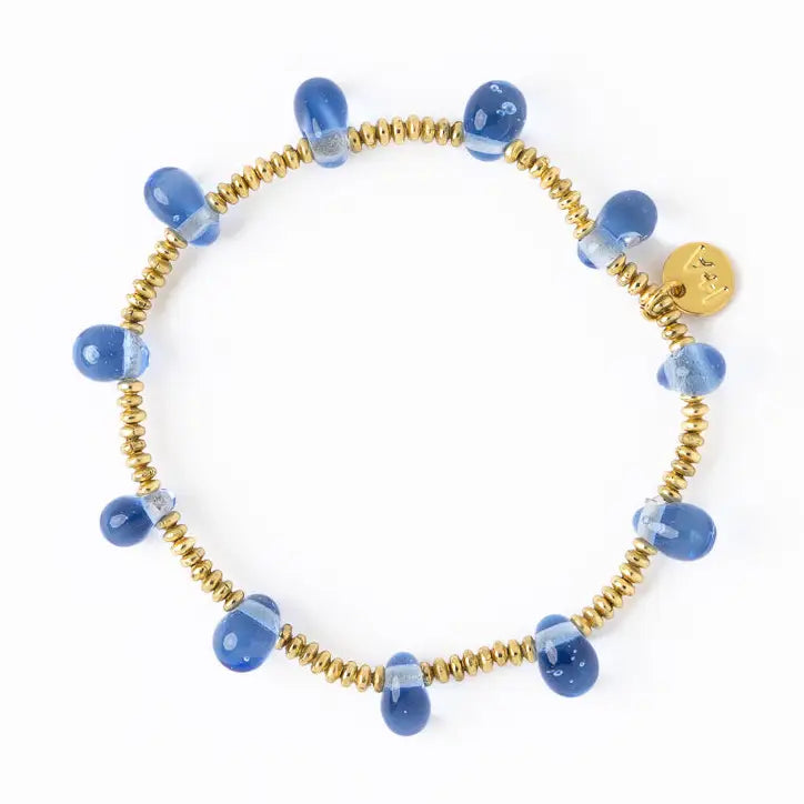 Hope Brass Stretch Bracelet with Glass Beads Blue