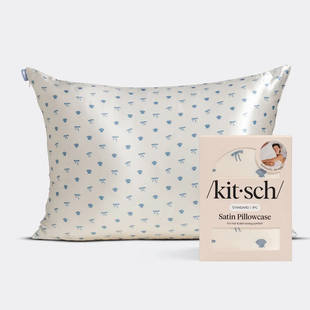 Kitsch: Standard Satin Pillowcase - Pearlized Cream & Coastal Blue Print