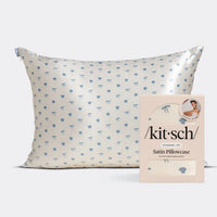 Kitsch: Standard Satin Pillowcase - Pearlized Cream & Coastal Blue Print