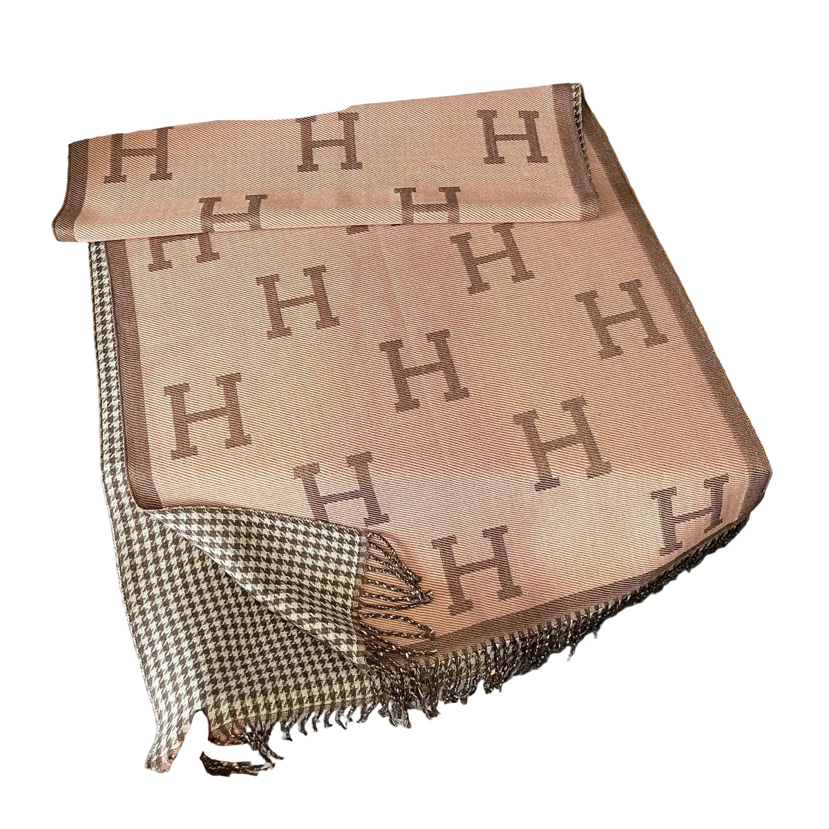 Equestrian Pinky Peach / Tan Houndstooth Reversible Wrap