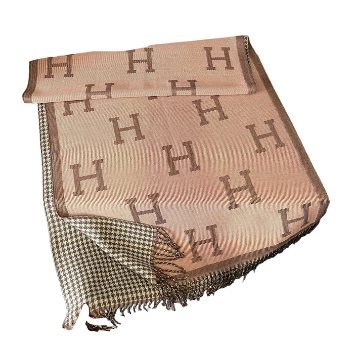 Equestrian Pinky Peach / Tan Houndstooth Reversible Wrap