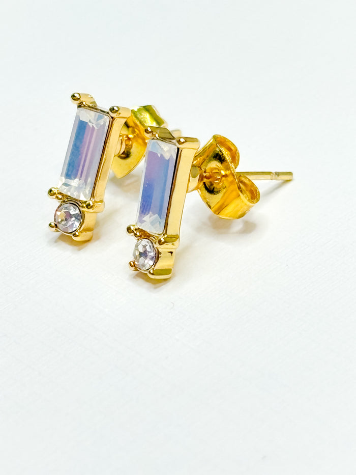 Baguette Cut Stone Stud Earrings