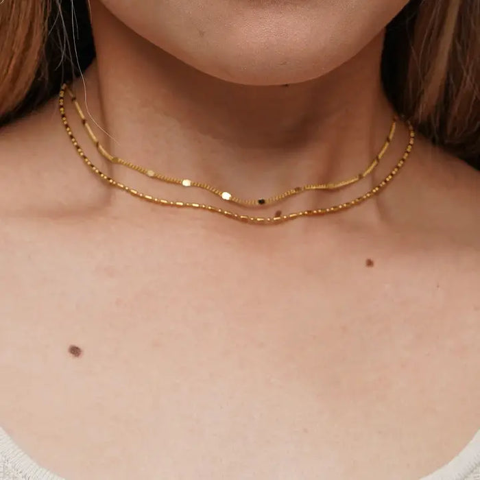 18K Gold Dainty Layered Reflective Choker