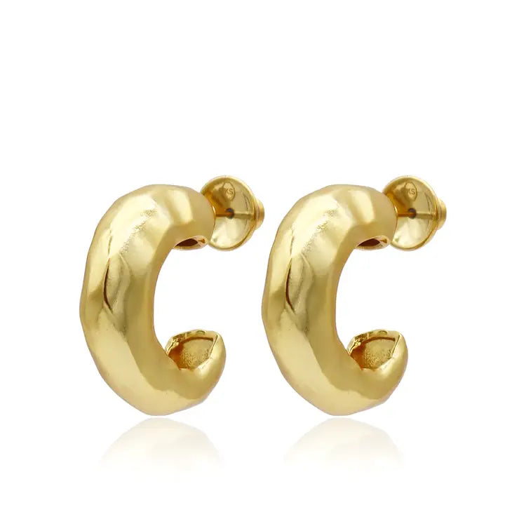 Karine Sultan: Hammered Metal Hoop Earrings - 24K Gold Plated