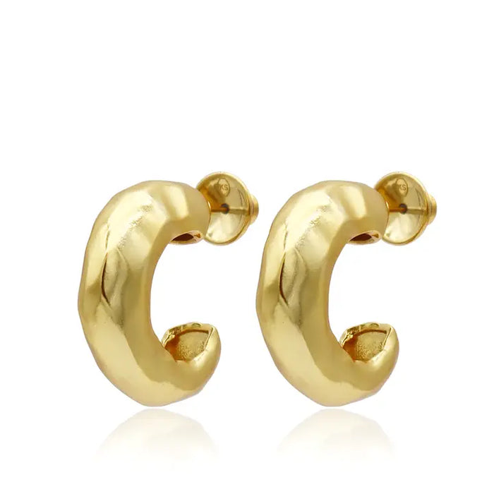 Karine Sultan: Hammered Metal Hoop Earrings - 24K Gold Plated