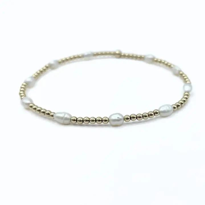 Petite Patterned Rice Pearl Bracelet with 14k Gold-Filled Beads