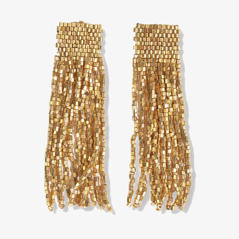 Marilyn Solid Beaded Fringe Earring Gold
