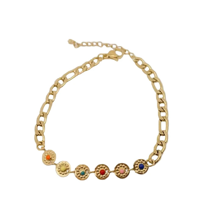 Round Colorful Plate Golden Stainless Steel Bracelet