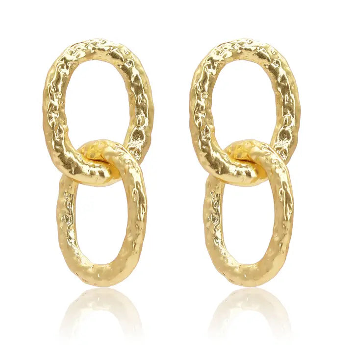 Karine Sultan: Hammered Links Earrings - 24K Gold Plated