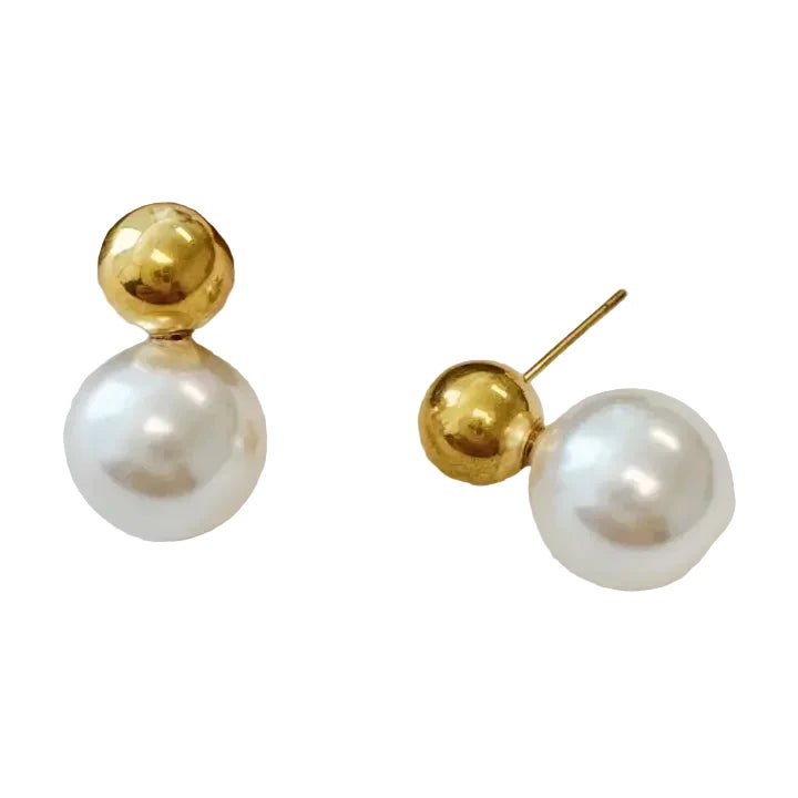 Ball and Pearl Stud Earrings