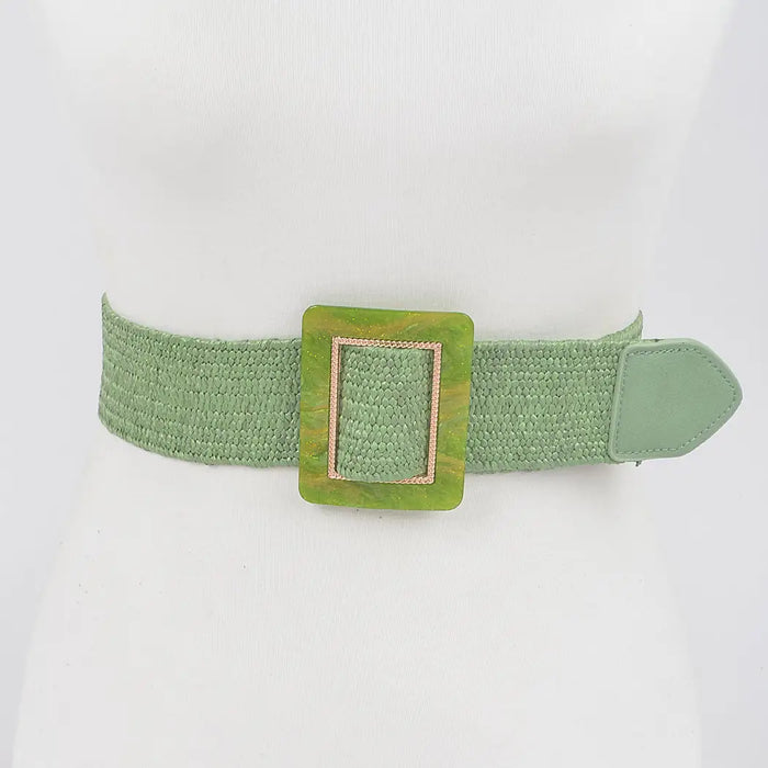 Green Square Buckle Stretch Belt