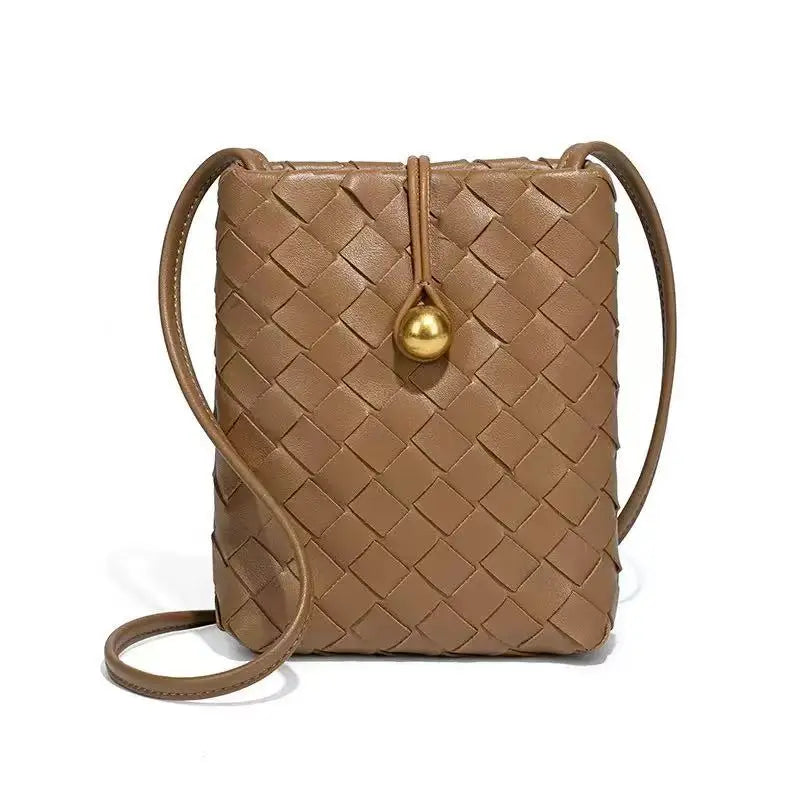Small Woven Crossbody Bag Tan