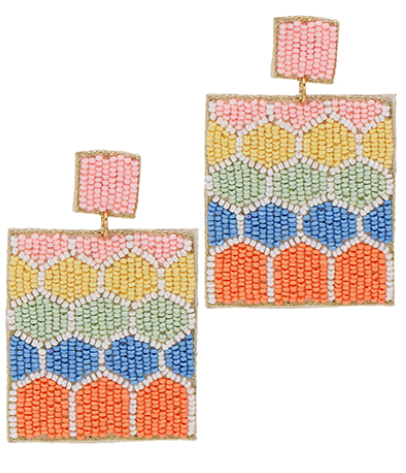 Honey Comb Pattern Beaded Earrings