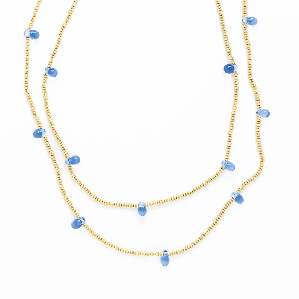 Portia Brass Necklace with Glass Beads Blue