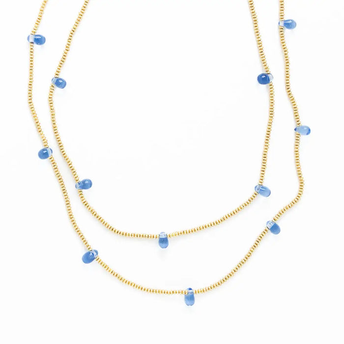 Portia Brass Necklace with Glass Beads Blue