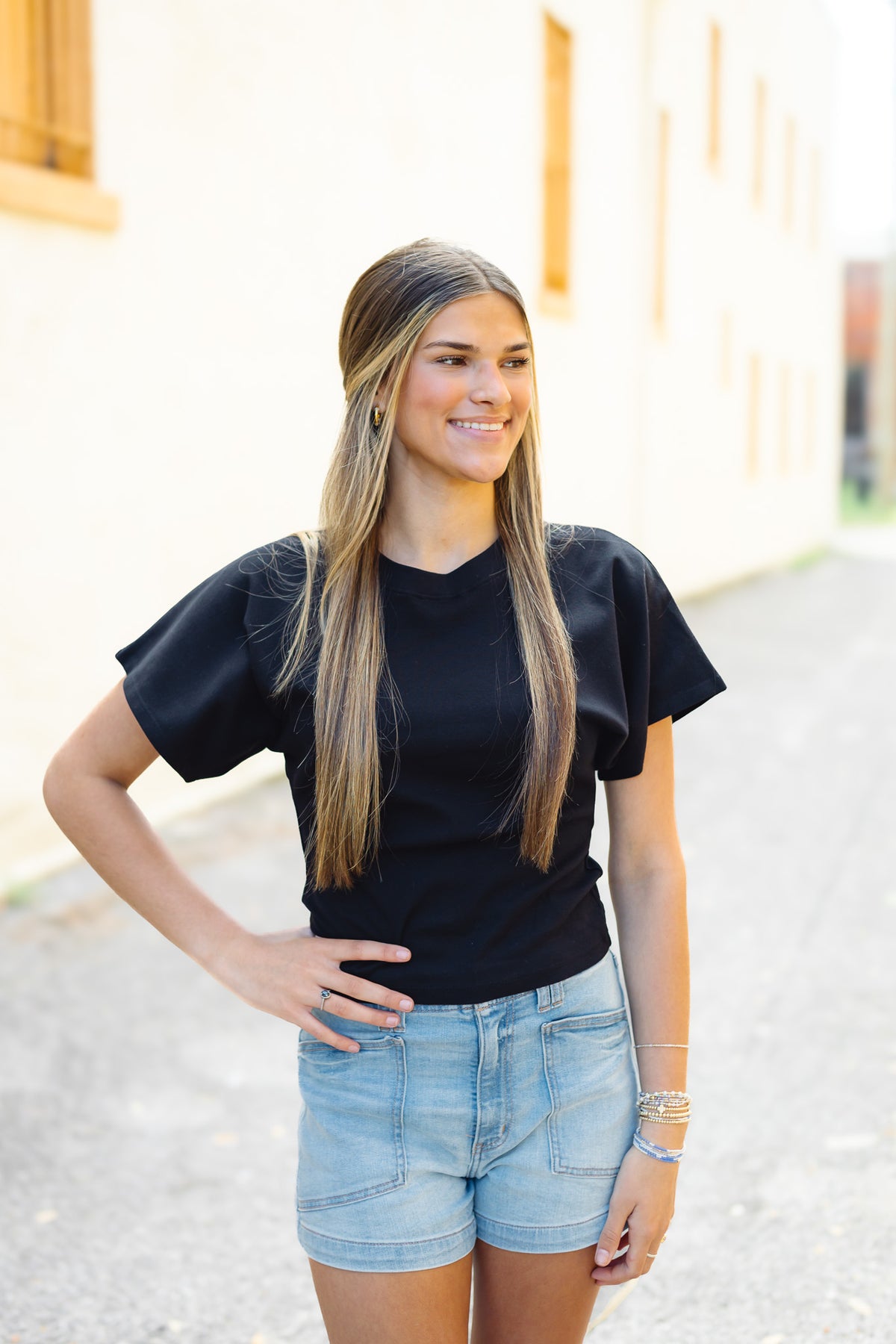 Necessitees: Angel Crew Tee Long Black