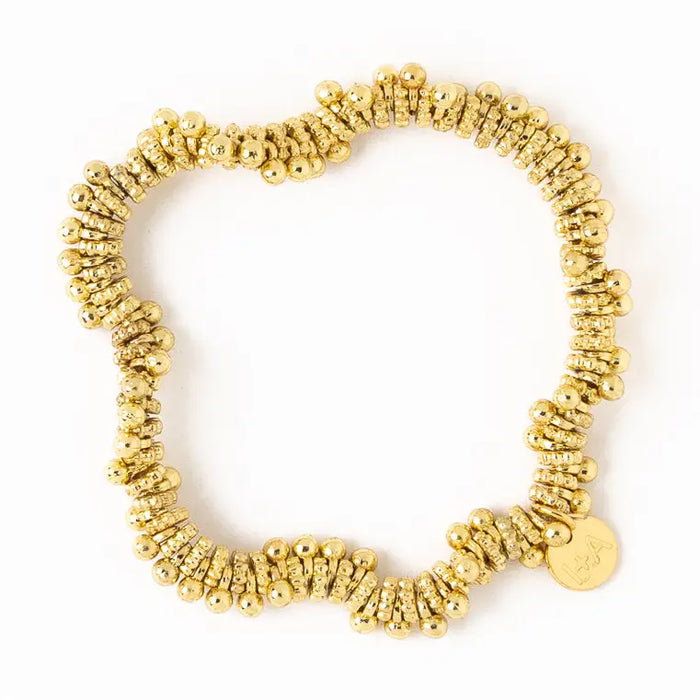 Kate Brass Round and Flat Beads Stretch Bracelet