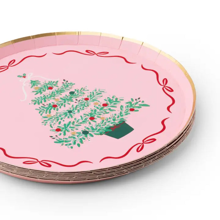 Pink Christmas Tree Dessert Plates