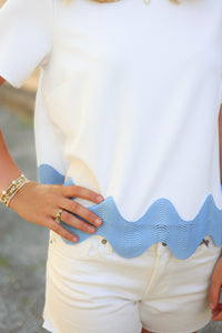 The Elva Wave Top in White/Blue