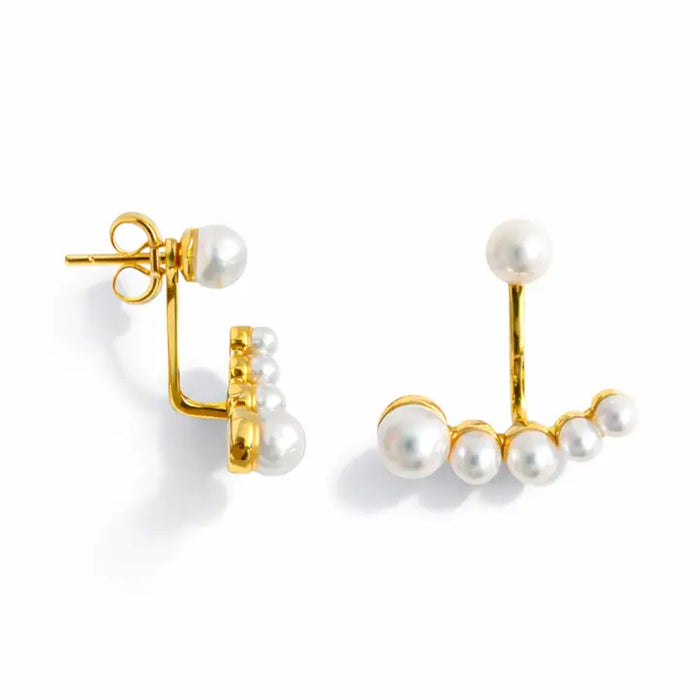 Double Pearl Arc Earrings – Front & Back Dimensional Design