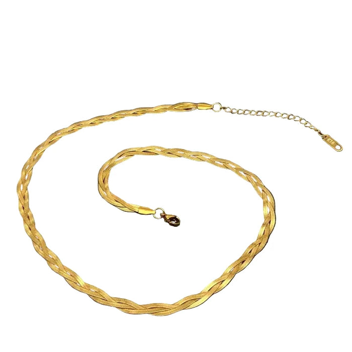 3 Layer Snake Bone Chain 18K Gold Plated Steel Necklace