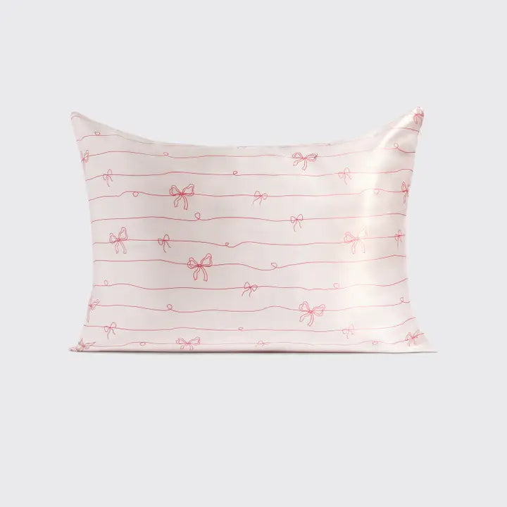 Kitsch: Holiday Satin Pillowcase in Striped Bows