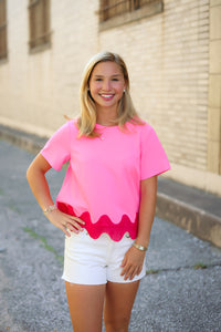 The Elva Wave Top in Neon Pink