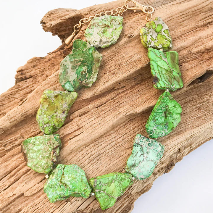 Virtue: Jasper Gemstone Slab Necklace in Lime