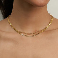 Waterproof Gold Herringbone Layered Necklace