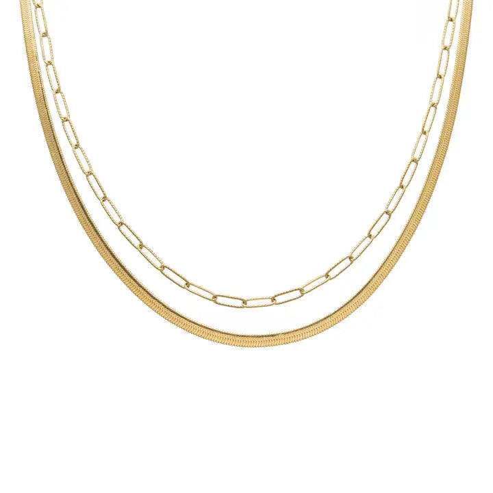 Waterproof Gold Herringbone Layered Necklace