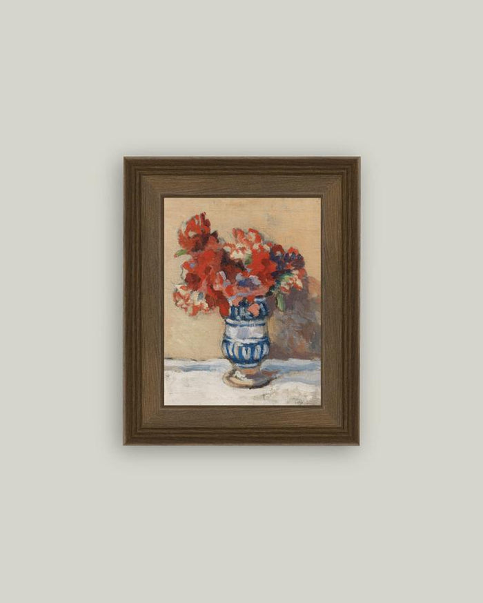Red Flowers in Blue Vase Framed Art 8 x 10