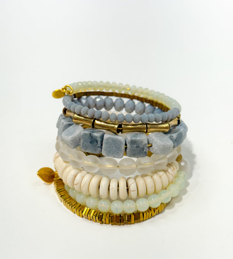 David Aubrey  Gray, White, and Brass Wrap Bracelet