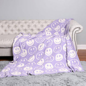 Happy Face Patterned Throw Blanket - Lavender