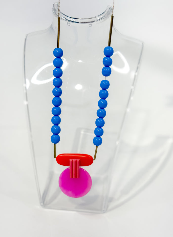 David Aubrey Geometric Hot Pink and Orange Pendant Necklace