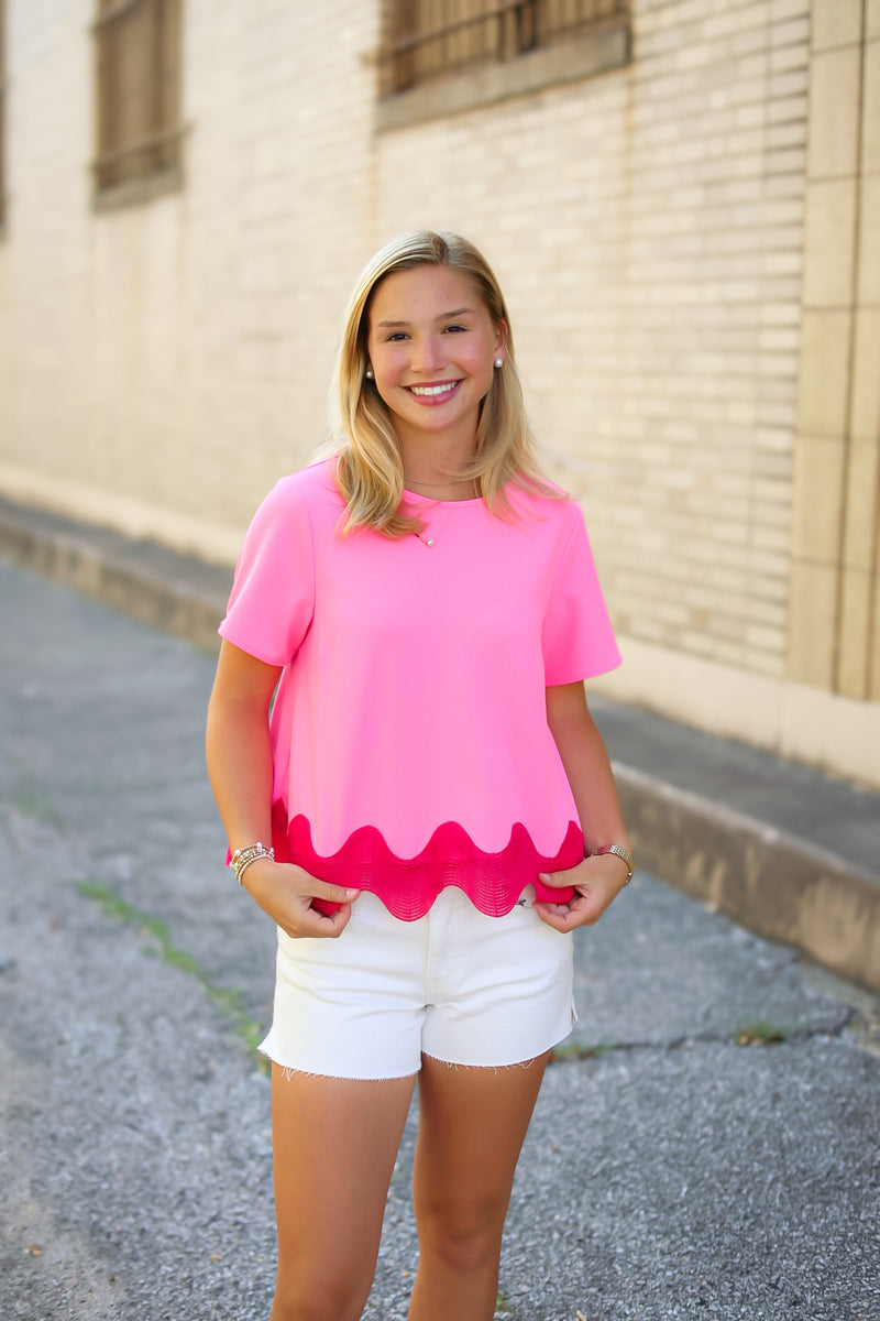The Elva Wave Top in Neon Pink
