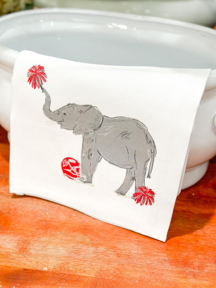 AL Elephant with Poms Tea Towel