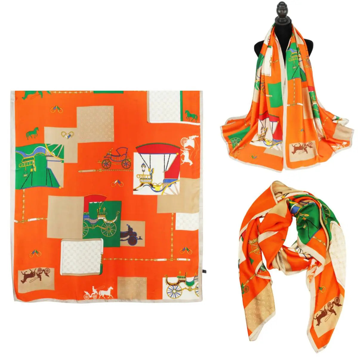 Orange 35"X78" Oblong Silky Satin Scarf Shawl